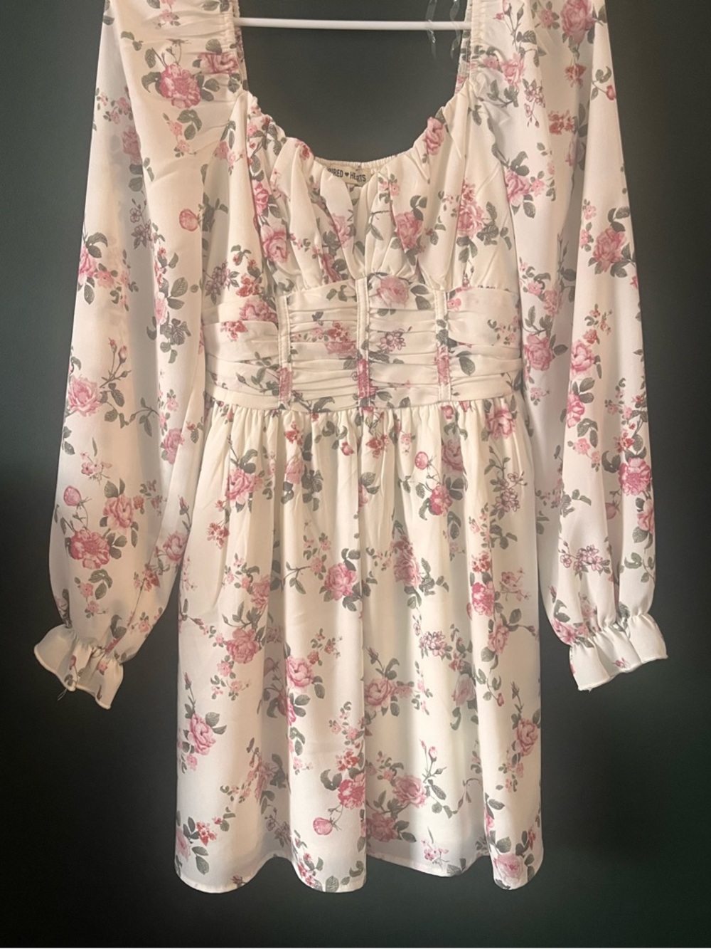 Inspired Hearts Cream Dress with Pink Rose Print